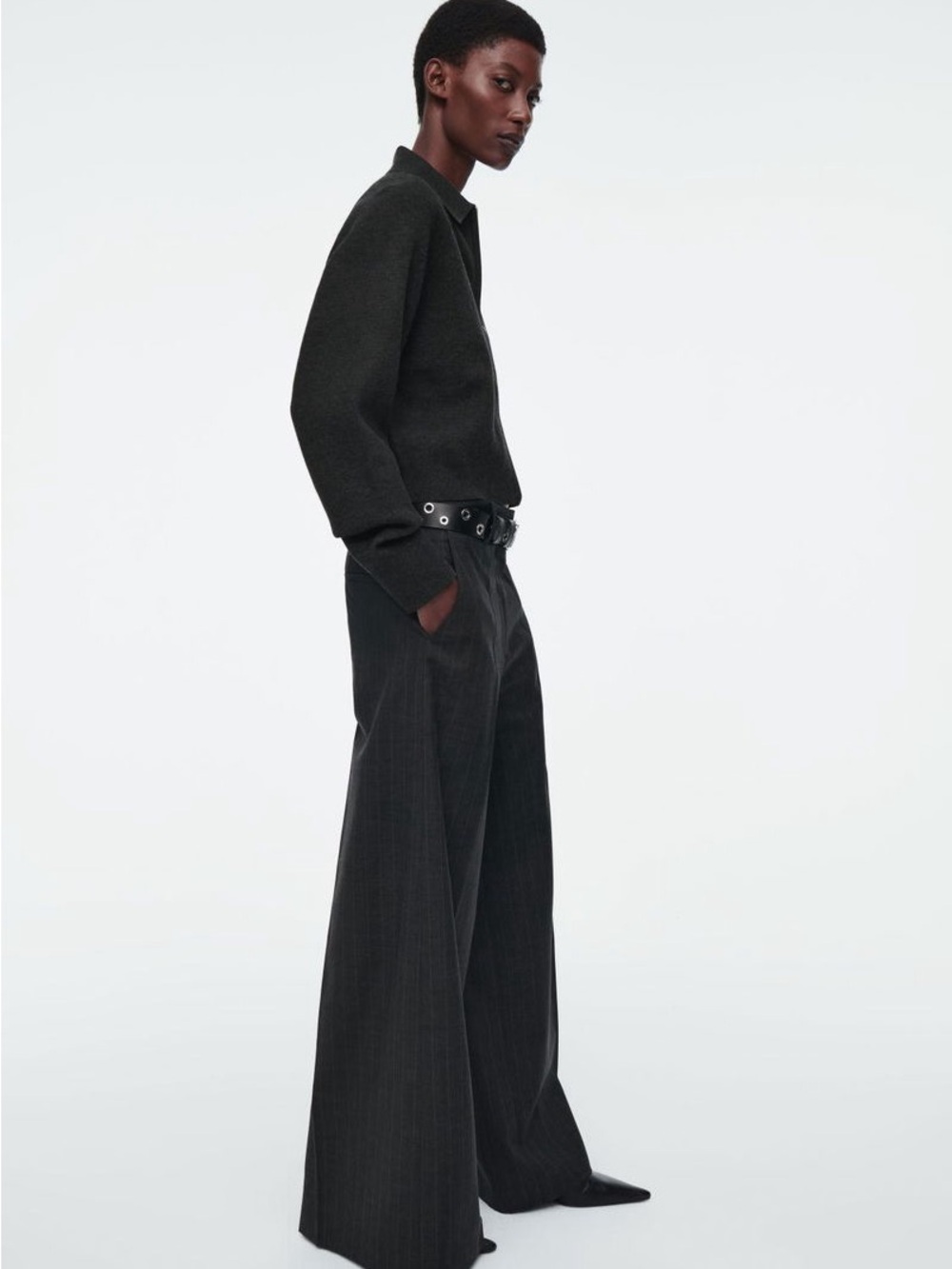COS Double-Faced Knitted Jacket Dark Gray Zip Front Raglan Cropped Sweater M - Picture 3 of 12
